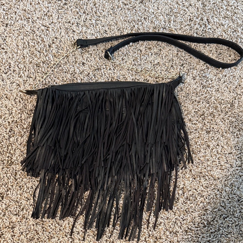 Fringe Black Crossbody Bag
